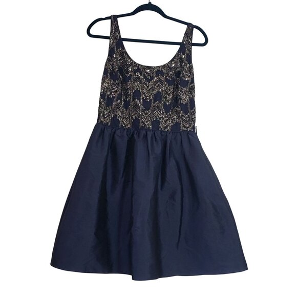 Adrianna Papell Navy Sequin Embellished Formal Party Dress Size 10 Prom Elegant - Picture 1 of 11